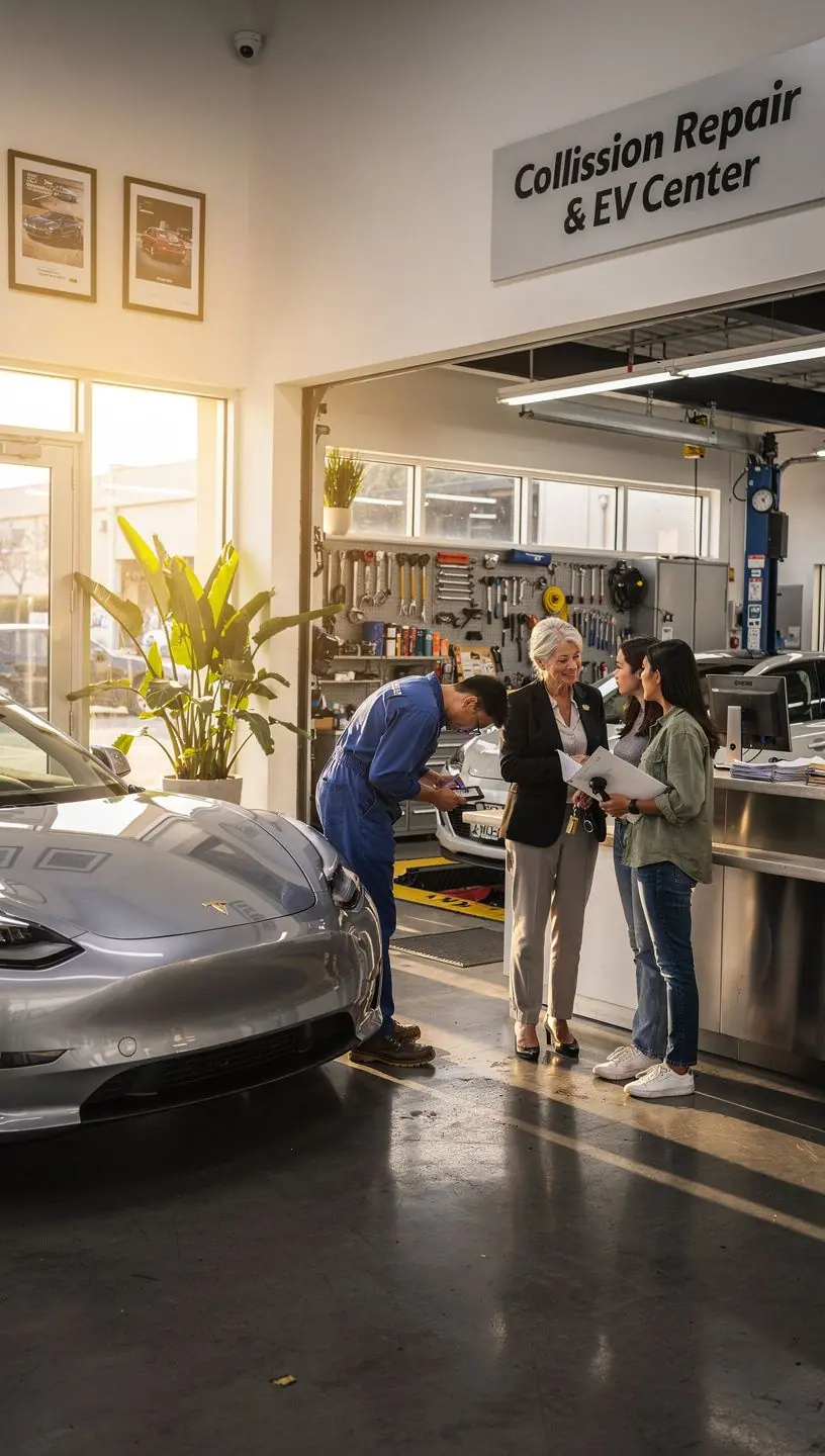Customer handing over car keys for body repair and paint restoration services in Los Angeles Azure.
